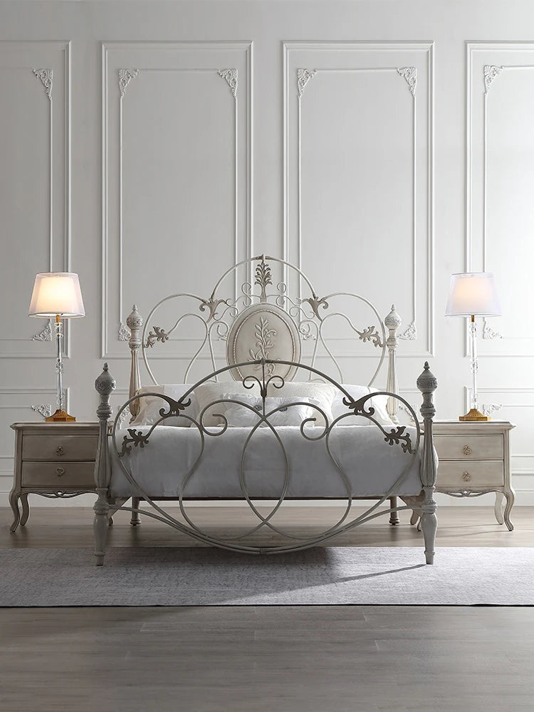 Rustic Princess Bed 1.5m Children Light Luxury Girl Cloud Wrought Iron Vintage Bed