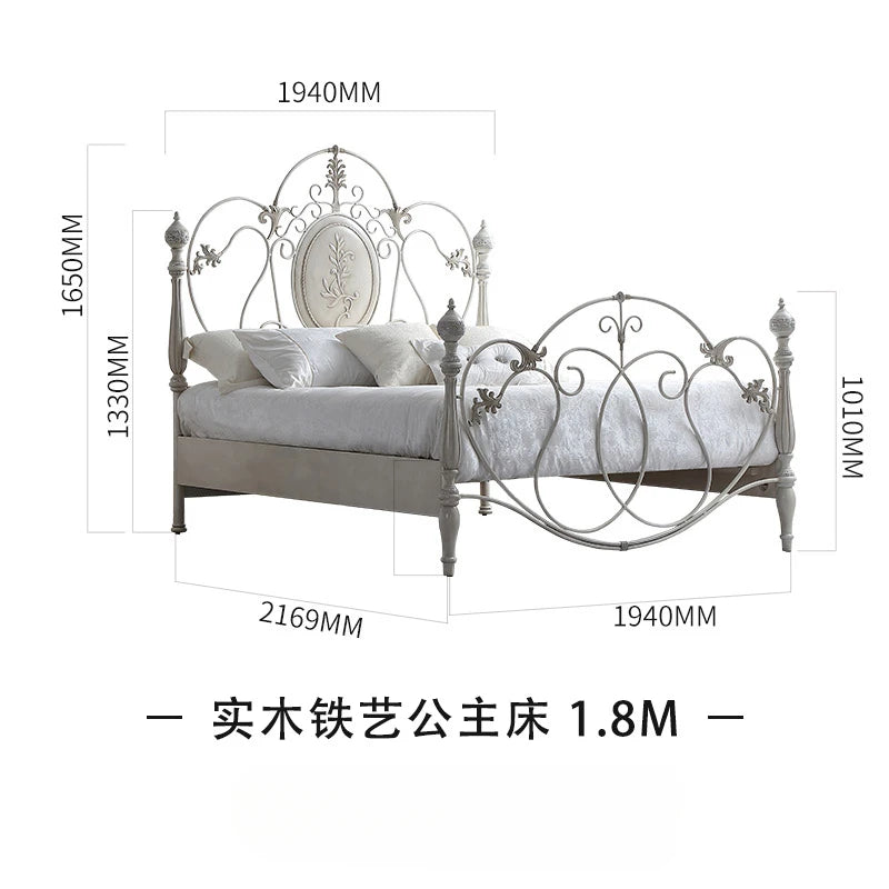Rustic Princess Bed 1.5m Children Light Luxury Girl Cloud Wrought Iron Vintage Bed