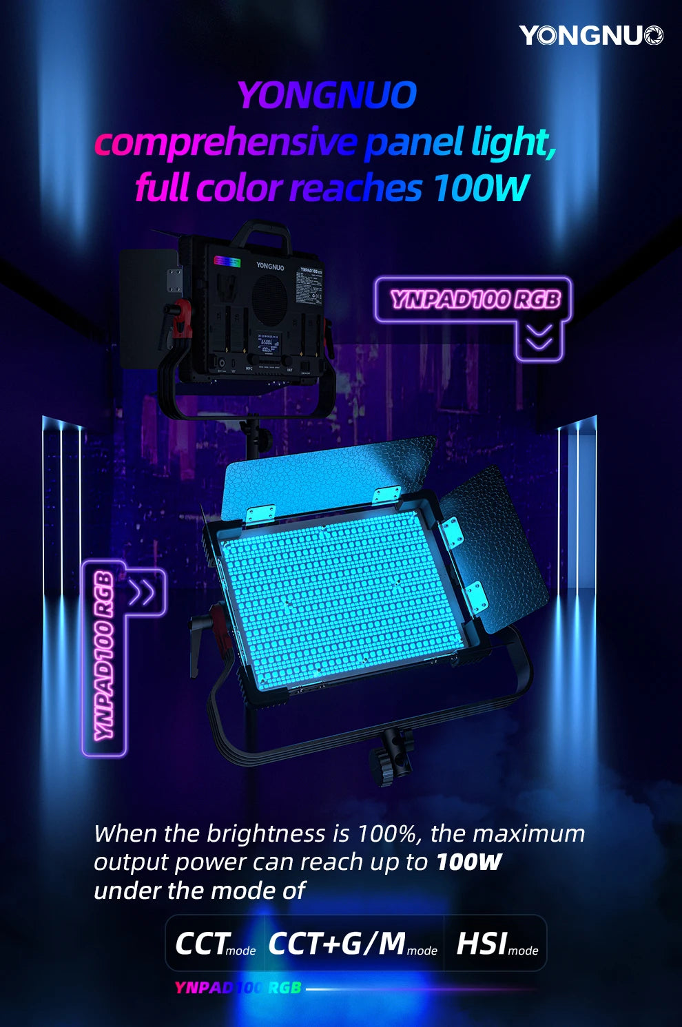 MMOOKA YONGNUO YNPAD100 RGB Studio Video LED Panel Light with Full Color Reaches 100W for YouTube Tikok Photography Lighting