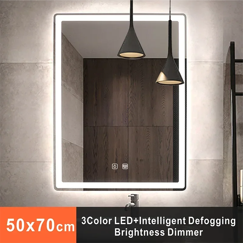 MMOOKA Rectangle Bathroom Smart Mirror WIth Three Color LED Light Anti-fog Makeup Mirror Backlight Touch Switch Dimming Vanity Mirrors