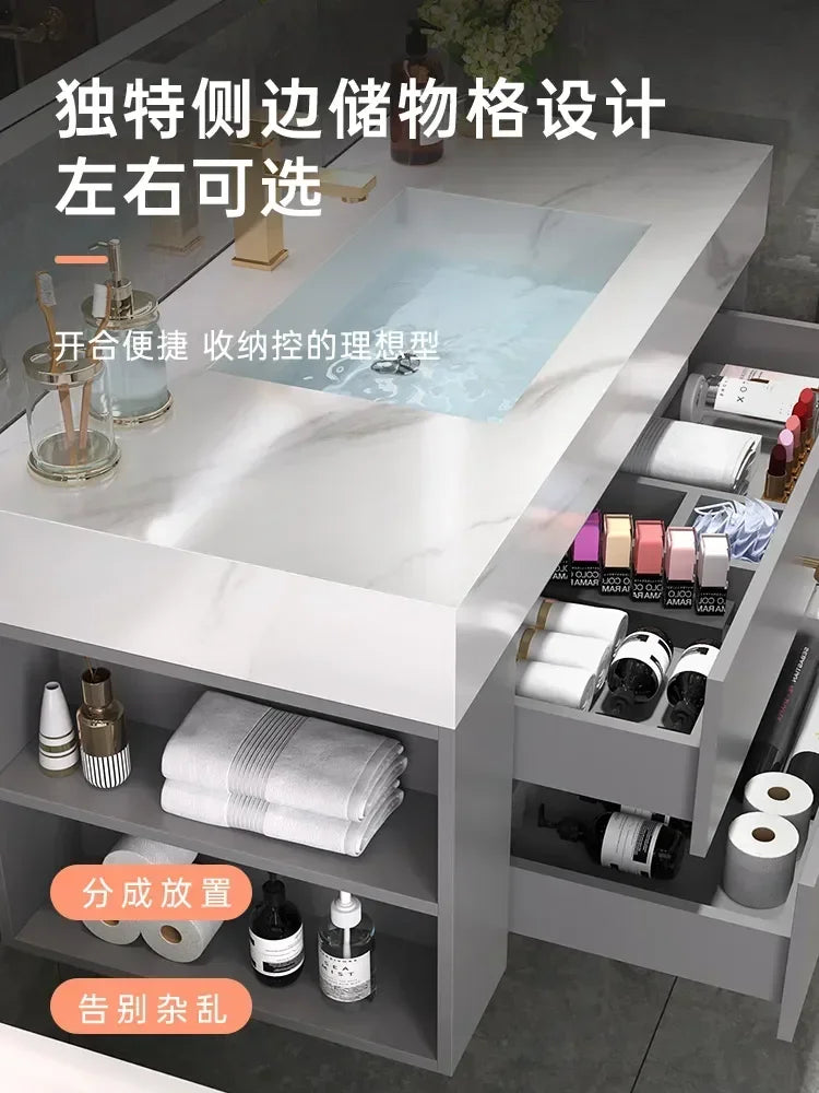 MMOOKA Household Bathroom Cabinet Integrated Basin Modern Light Luxury Furniture Washbasin Nordic Minimalist Shower Room Combination