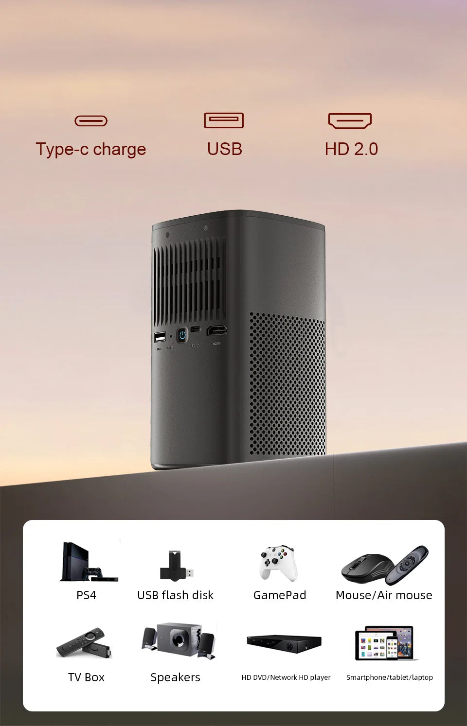 ANTNX VEVSHAO V30 1080P Portable LED DLP Projector with Built-in Battery Smart Wifi Android System 3D Ready for Home and Outdoor Use ANTNX.COM