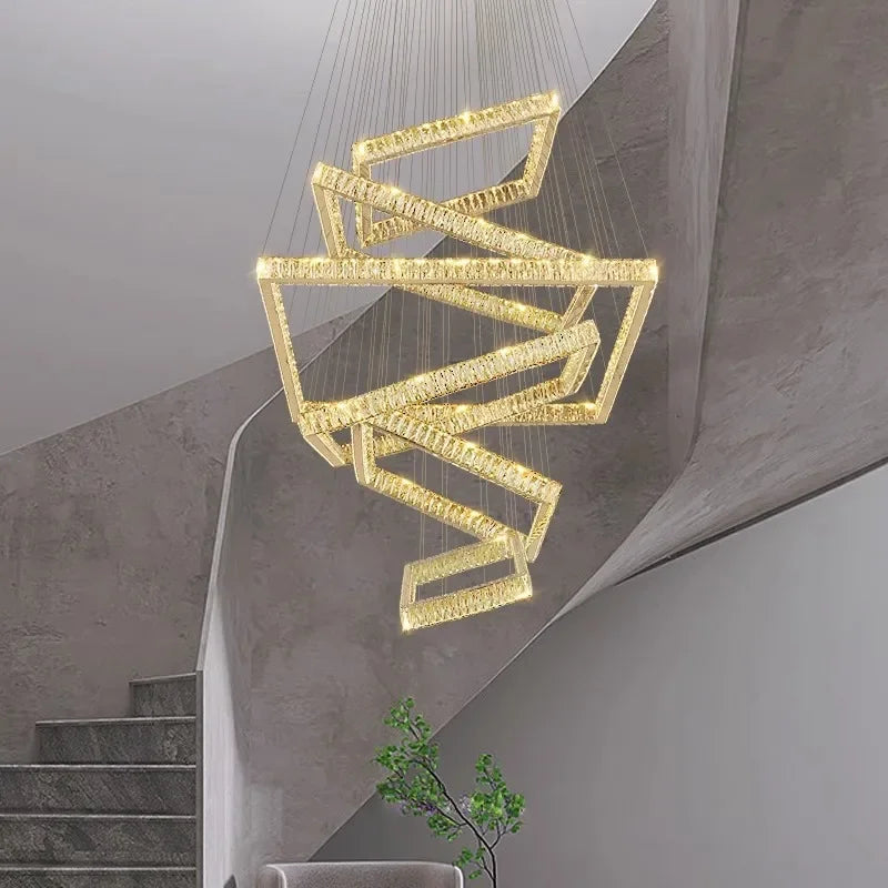 Modern Luxury Home Decoration Crystal Chandelier Stair Hotel Lobby Villa Hanging Lamp Interior Lighting Lusters Luminaires