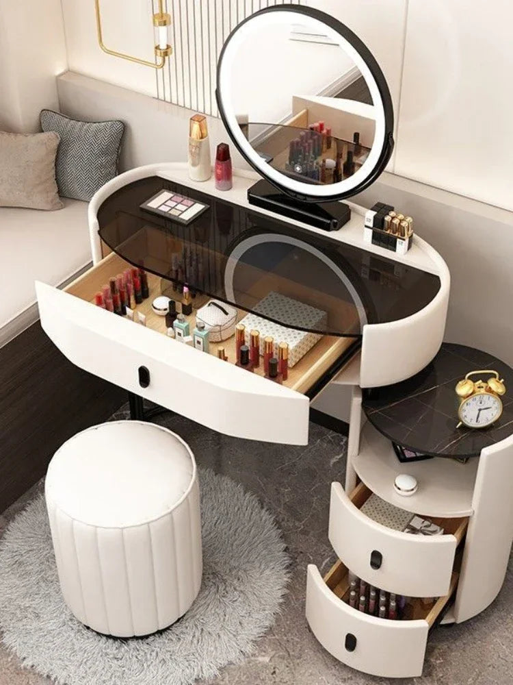 MMOOKA Modern Bedroom Vanity Desk Vanity Table Glass Table Bedroom Dresser Storage Cabinet Dressers