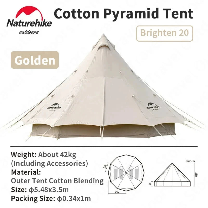 ANTNX Naturehike 20㎡ Large Camping Tent Tribe Pyramid 3-4 Person Tent Outdoor Windproof Family Tent Luxury Sun Shelter - Brighten20 ANTNX.COM