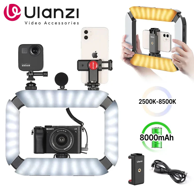 MMOOKA Ulanzi U200 U-200 Smartphone Video Rig LED Video Light 2 in 1 Ring Light Cold Shoe for Microphone Tiktok Youtube Live Rig Light
