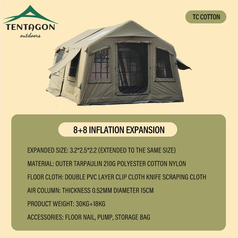 에어텐트8+8㎡Automatic Large Extend Inflatable Camping Tent Outdoor Quick Opening Tents 6-8 Person Hall Ridge Tent Family Gathering