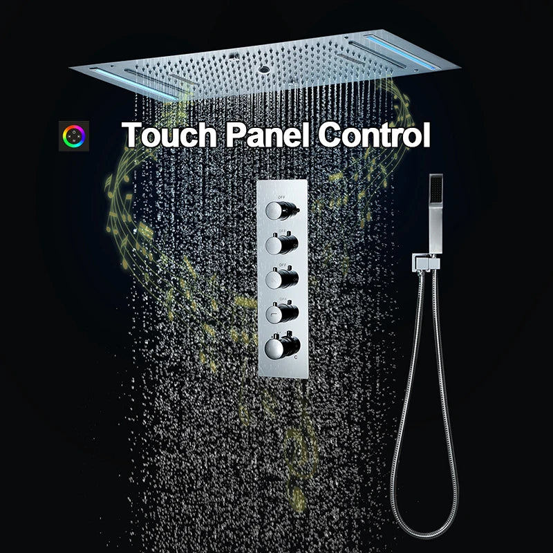 ANTNX M Boenn 4 Functions Shower System Set Embedded Ceiling 638*338mm LED Shower Head Rainfall Bathroom Faucets Thermostatic Diverter ANTNX.COM