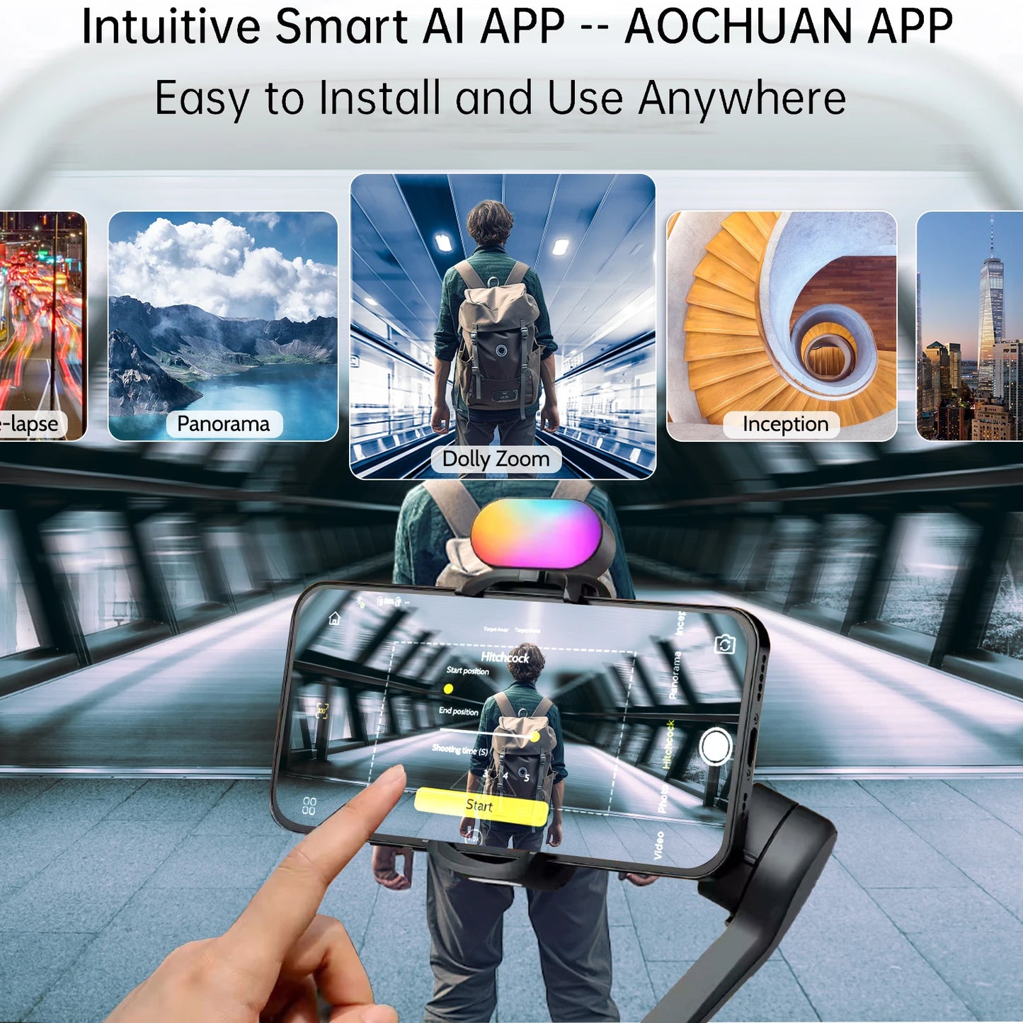 MMOOKA AOCHUAN Smart XE Kit Gimbal Stabilizer for Smartphone iPhone Video Recording Magnetic Fill Light 3-Axis Foldable Android Gimble