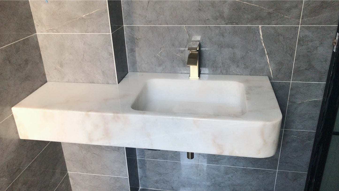 ANTNX Customizable light luxury natural marble basin integrated wash basin bathroom simple wall-mounted transparent wash basin ANTNX.COM