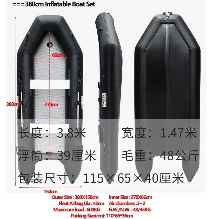MMOOKA 2.3~3.8m Inflatable Boat with Air Deck Set 1.2mm PVC Assault Boats with Anti-collision Speed Raft Kayak Rowing Accessories