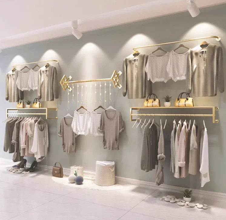 MMOOKA Wall mounted display racks for men and women's clothing in clothing stores, wall mounted shelves, combined hanging racks