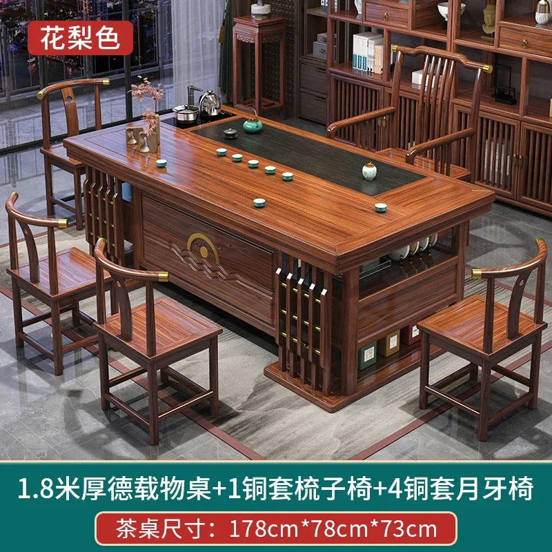 MMOOKA Solid Wood Table-Chair Set New Chinese Household One Table Five Chairs Kung Fu Tea Brewing Sets