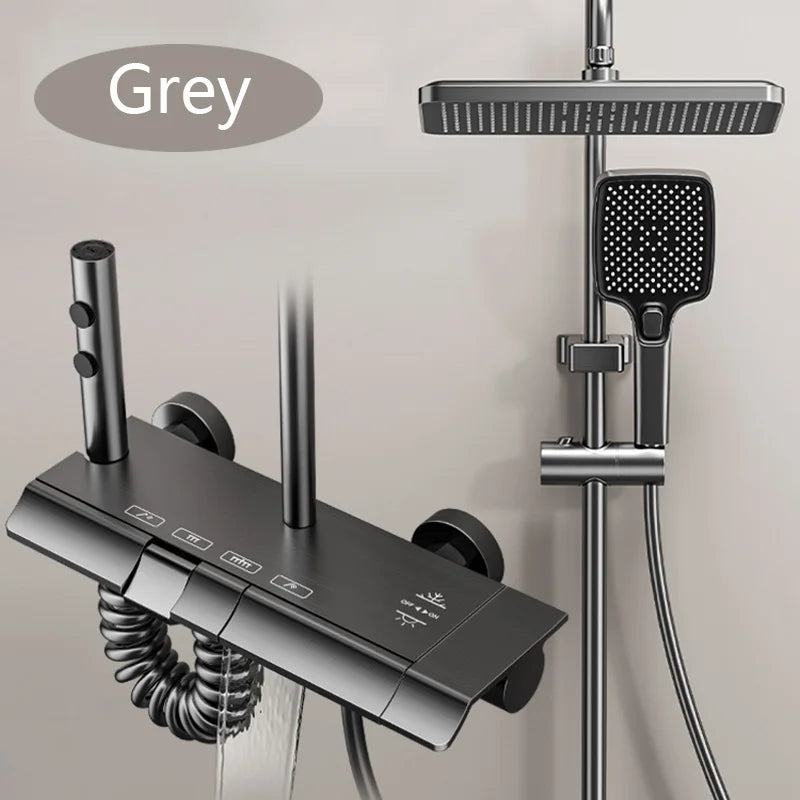 MMOOKA Milk White Waterfall Shower System for Bathroom Modern Bath Crane Mixer Tap Shower Faucets Water Saving Rain Bathtub Shower Set MMOOKA.COM
