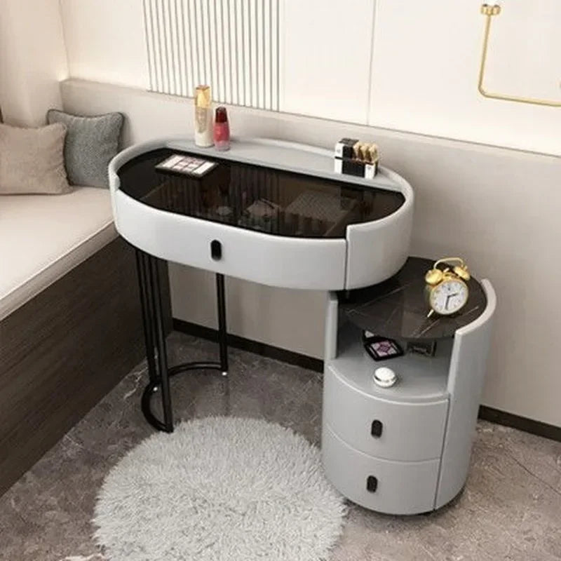 MMOOKA Modern Bedroom Vanity Desk Vanity Table Glass Table Bedroom Dresser Storage Cabinet Dressers