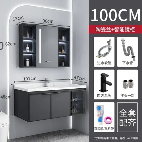 MMOOKA Luxury Full Sets Cabinets Washbasin Countertop Sink Black Bathroom Cabinets Faucets Hanging Mobili Da Bagno Auxiliary Furniture