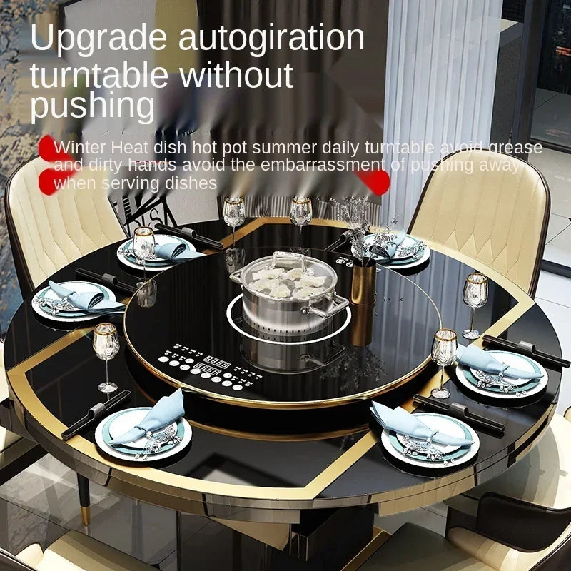 MMOOKA Folding with induction cooker dining table chair combination with turntable telescopic rotating size variable round table