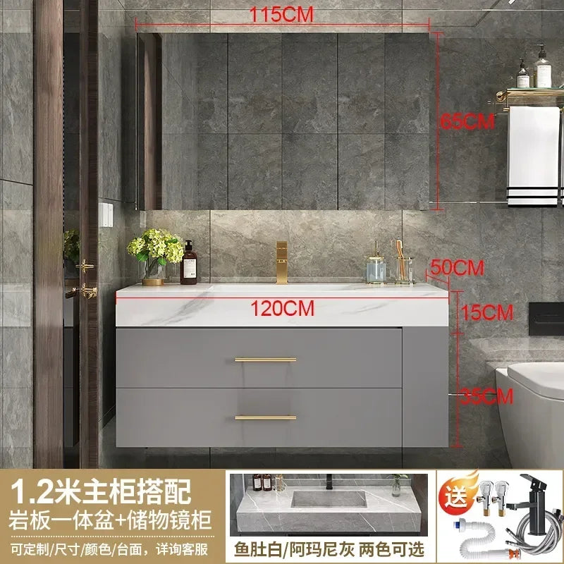 MMOOKA Household Bathroom Cabinet Integrated Basin Modern Light Luxury Furniture Washbasin Nordic Minimalist Shower Room Combination