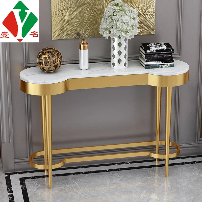MMOOKA Light Luxury Stainless Steel Narrow Entrance Cabinet Arc Marble Art Corridor Foyer