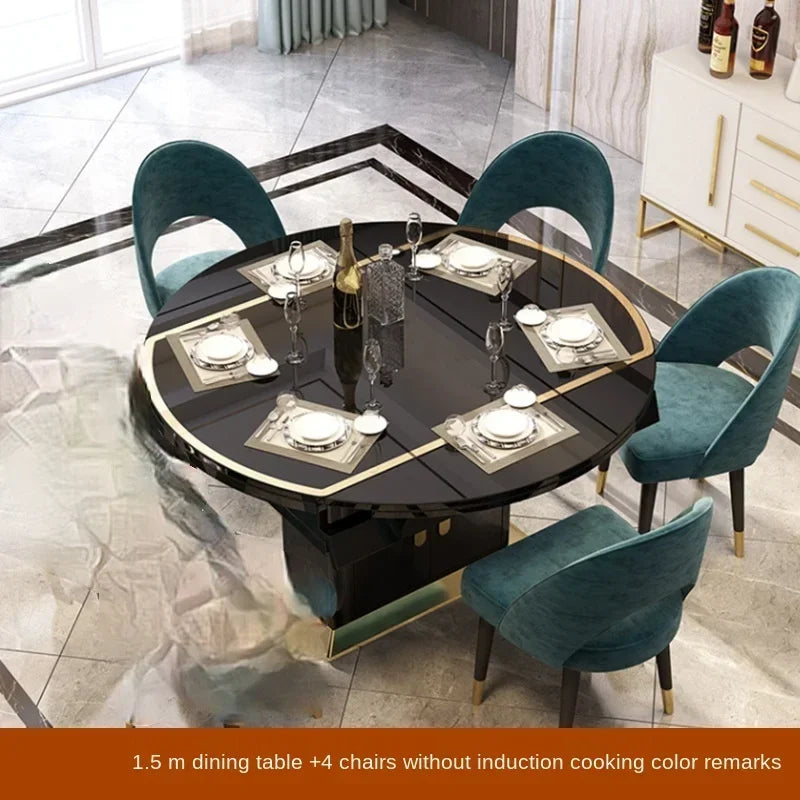 MMOOKA Folding with induction cooker dining table chair combination with turntable telescopic rotating size variable round table