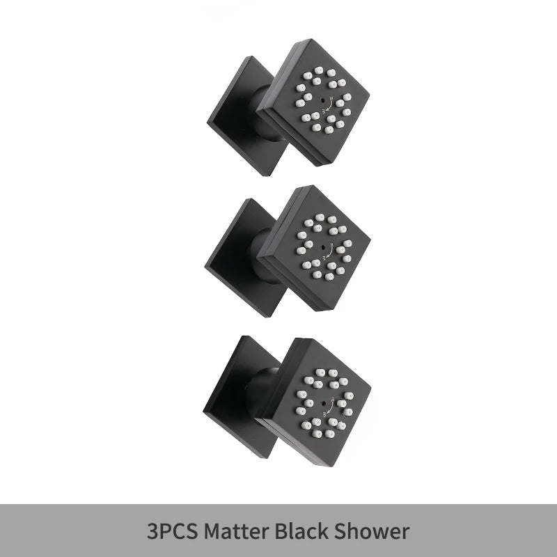 MMOOKA Black Square Body Rain Shower Spray Jets Bathroom Solid Brass Head Sprayer Set Saving Water Massage Jet System MMOOKA.COM