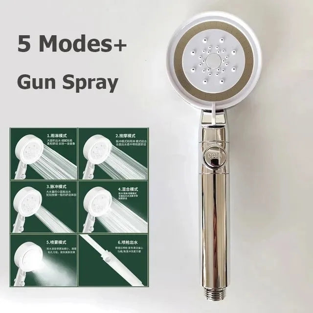 New 6 Modes Rainfall Shower Head Bathroom High Pressure Top Rain Showerheads 360° Rotation Top Spray Shower Faucet Accessories