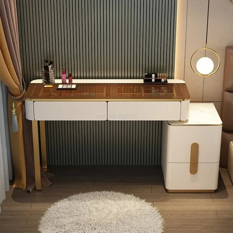 MMOOKA Vanity Desk Modern Dresser Table LED Mirros Household Bedroom Dressing Table Density Board Makeup Table With Mirror Furniture