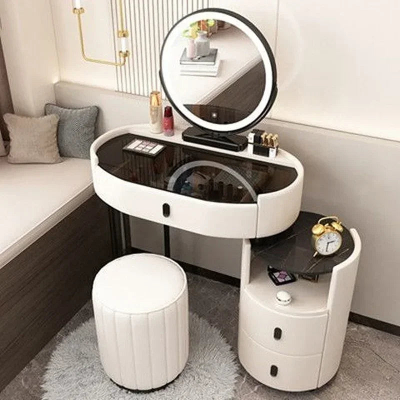 MMOOKA Modern Bedroom Vanity Desk Vanity Table Glass Table Bedroom Dresser Storage Cabinet Dressers