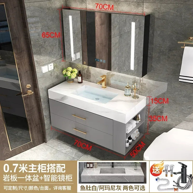 MMOOKA Household Bathroom Cabinet Integrated Basin Modern Light Luxury Furniture Washbasin Nordic Minimalist Shower Room Combination