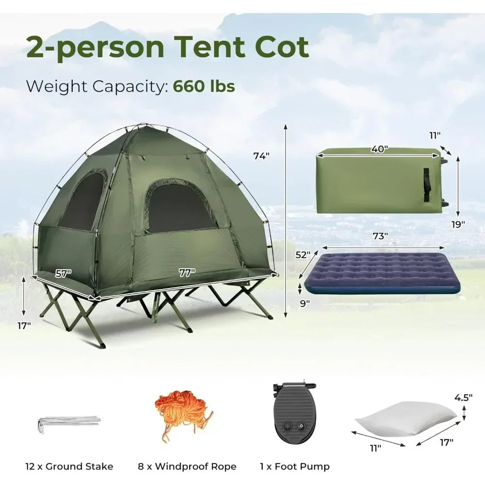 ANTNX Tent Cot, 5-in-1 Folding Camping Cot with Mattress & Pillows,Camping Tent Elevated with Carrying Bag for Outdoor Hiking, Fishing ANTNX.COM