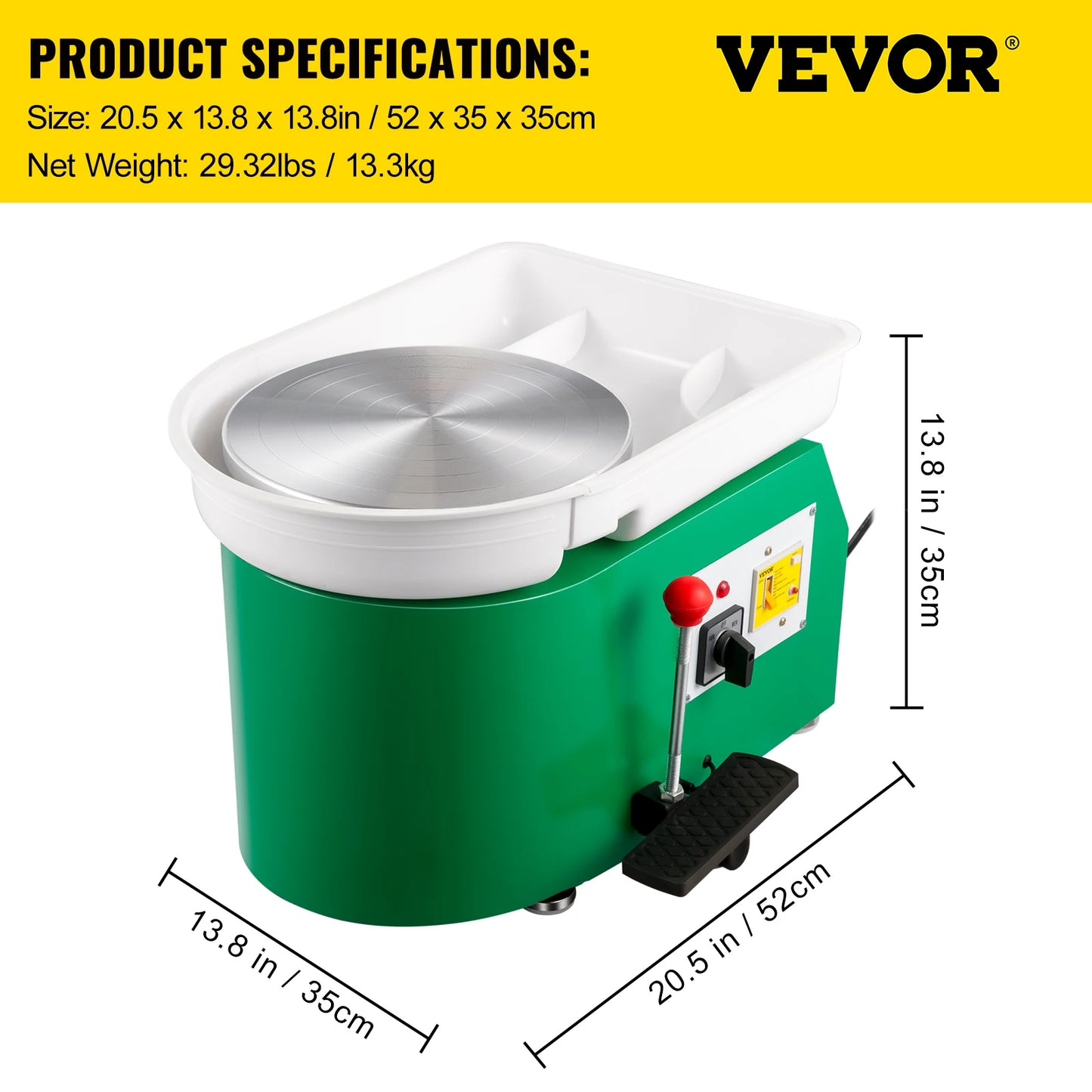 MMOOKA MMOOKA VEVOR 28cm Pottery Wheel Machine 350W Foot & Manual Control Electric Art DIY Ceramic Clay Sculpting Tool w/ Turntable Tray 18PcsMMOOKA.COM