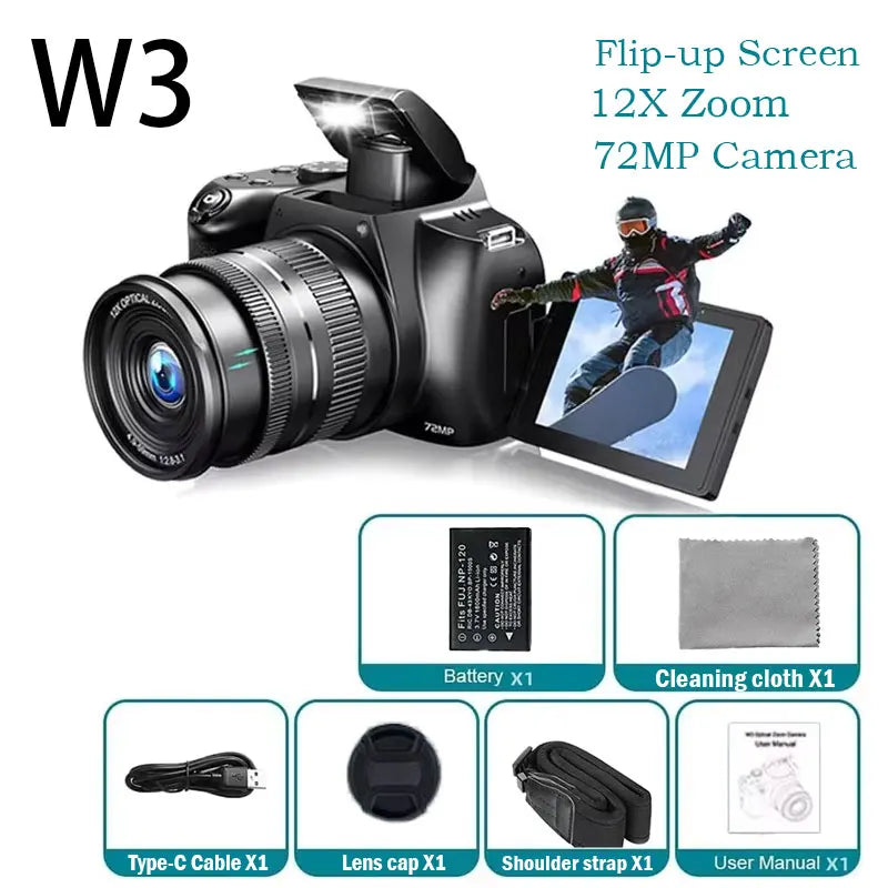 MMOOKA Digital Camera 4K 72MP 12X Optical Zoom UHD Professional photography Flash light Auto-Focus WIFI for Tiktok ins Youtube Webcast