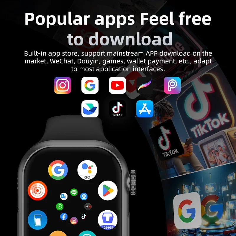 MMOOKA Smartwatch 4G SIM Card Smart Watch Men Women 2025 Android Play Store 2.02 Inch LCD WATCH X Call TikTok Camera Video Ultra GPS