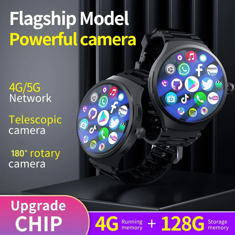 MMOOKA 2025 NEW VP50 Smartwatch 4g/5g Sim Card Android 10.0 System 180° Pull out Camera GPS WIFI Play Game Whatsapp Tiktok Smart Watch