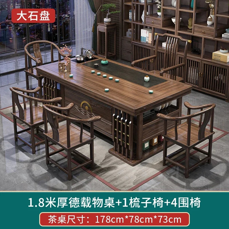 MMOOKA Solid Wood Table-Chair Set New Chinese Household One Table Five Chairs Kung Fu Tea Brewing Sets