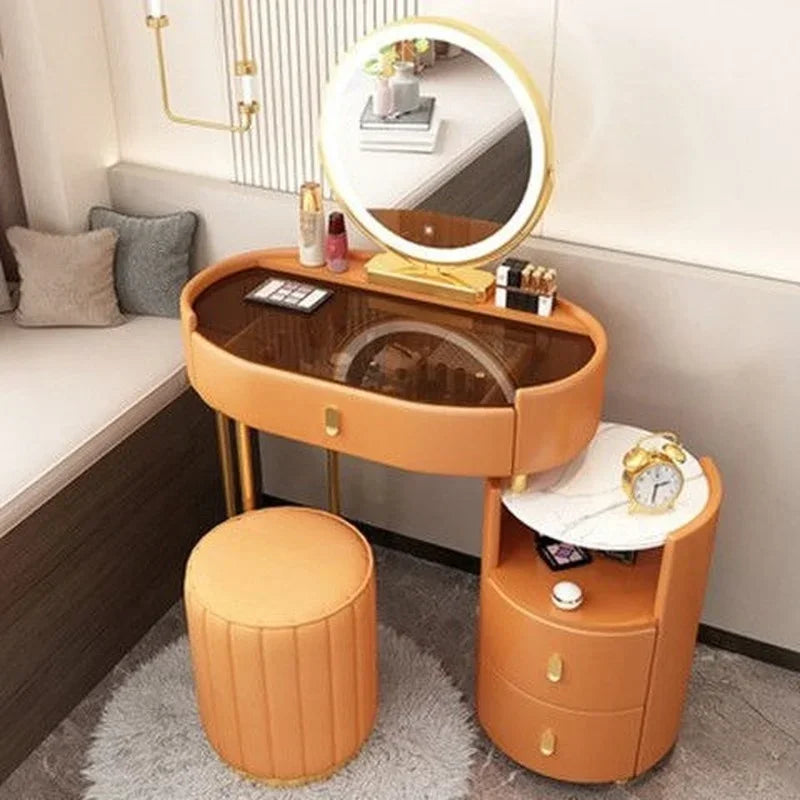 MMOOKA Modern Bedroom Vanity Desk Vanity Table Glass Table Bedroom Dresser Storage Cabinet Dressers