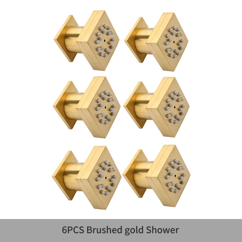 MMOOKA Black Square Body Rain Shower Spray Jets Bathroom Solid Brass Head Sprayer Set Saving Water Massage Jet System MMOOKA.COM