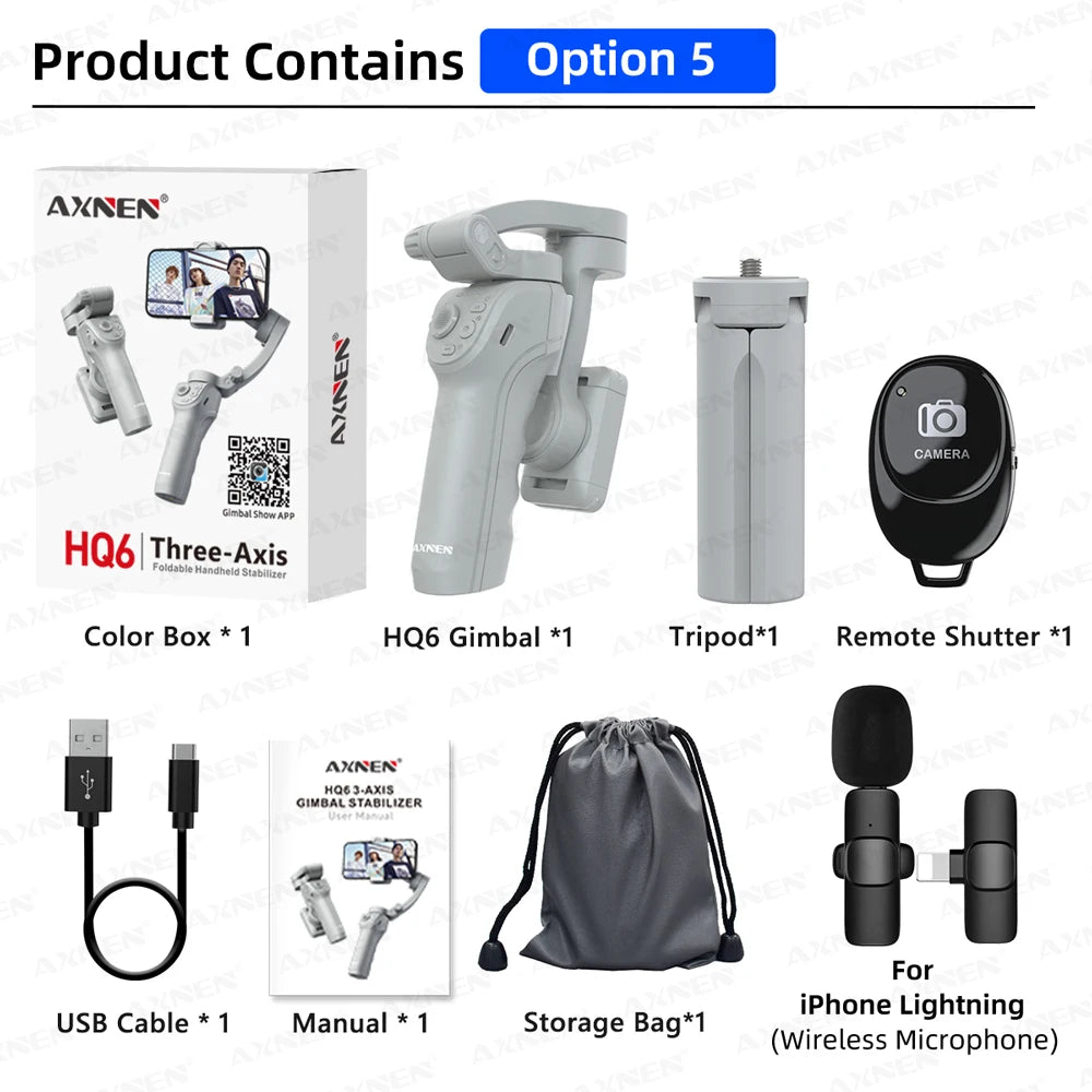 MMOOKA AXNEN Smart 3-Axis Handheld Gimbal Stabilizer for Smartphone with Fill Light for iPhone Android Face Tracking Tiktok Vlog Kit