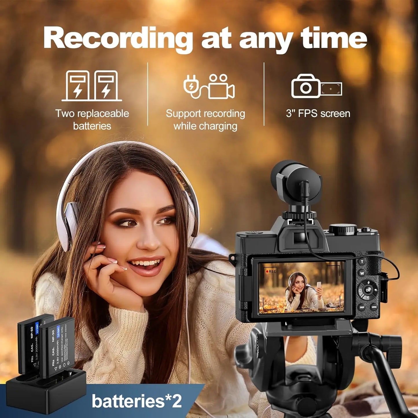 MMOOKA NBD Digital Camera 48MP 4K Video Camera 3.0 Inch Flip Screen Camcorder Vlogging Camera and 16X Digital Zoom Photography Camera