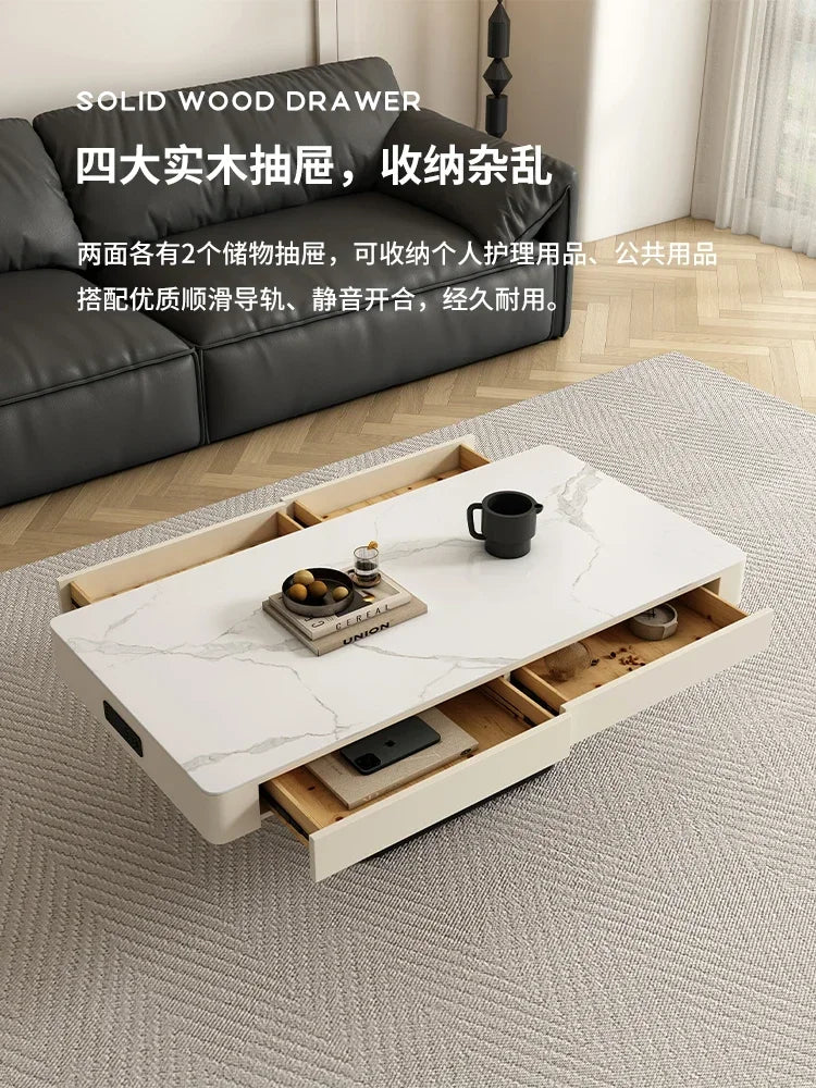 MMOOKA Modern Simple Lifting Coffee Table Dual-Use Living Room Creative Solid Wood Coffee Table