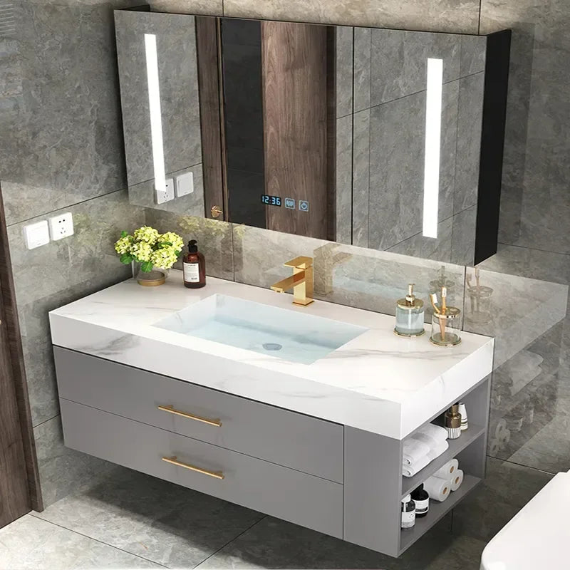 MMOOKA Household Bathroom Cabinet Integrated Basin Modern Light Luxury Furniture Washbasin Nordic Minimalist Shower Room Combination