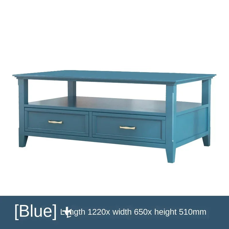 MMOOKA Light Luxury Solid Wood Coffee Table Peacock Blue Living Room Low Table Small Apartment