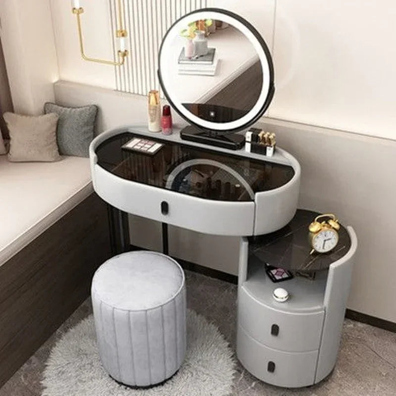 MMOOKA Modern Bedroom Vanity Desk Vanity Table Glass Table Bedroom Dresser Storage Cabinet Dressers