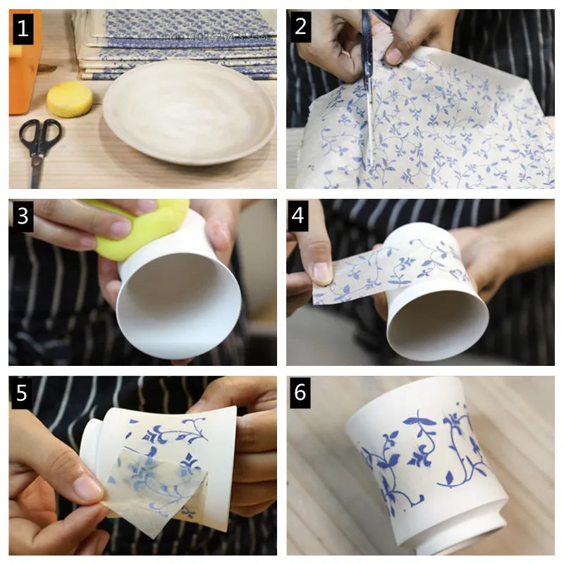 MMOOKA 1PCS New Pottery Ceramics Clay Transfer Paper Glaze Underglaze Flower Paper Jingdezhen Blue and White Porcelain Decal PaperMMOOKA.COM