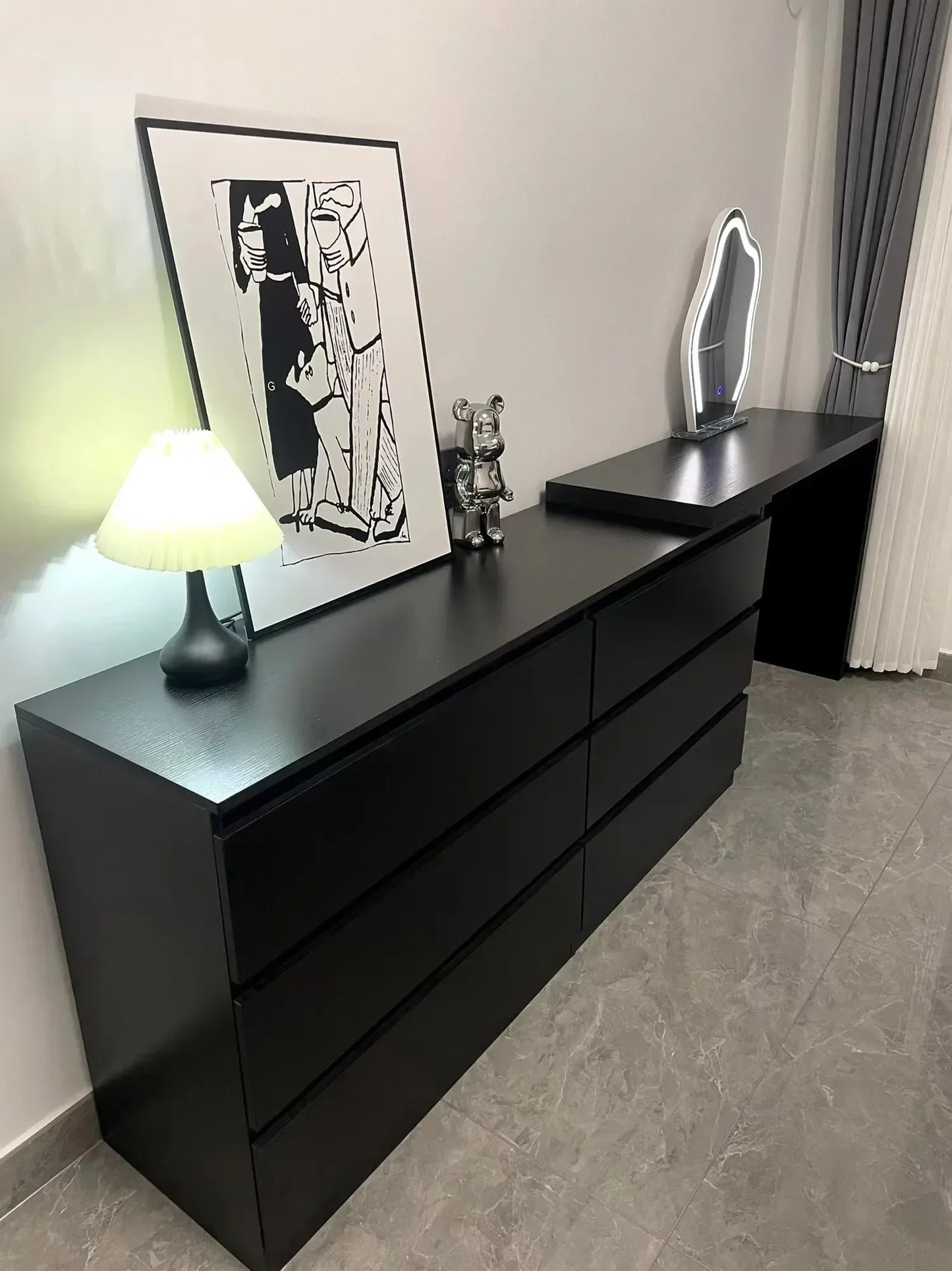 MMOOKA Cosmetic Modern Table Corner Dressing Table Bedroom Modern Minimalist Desk Vanity One Light Luxury Premium Six-drawer Cabinet