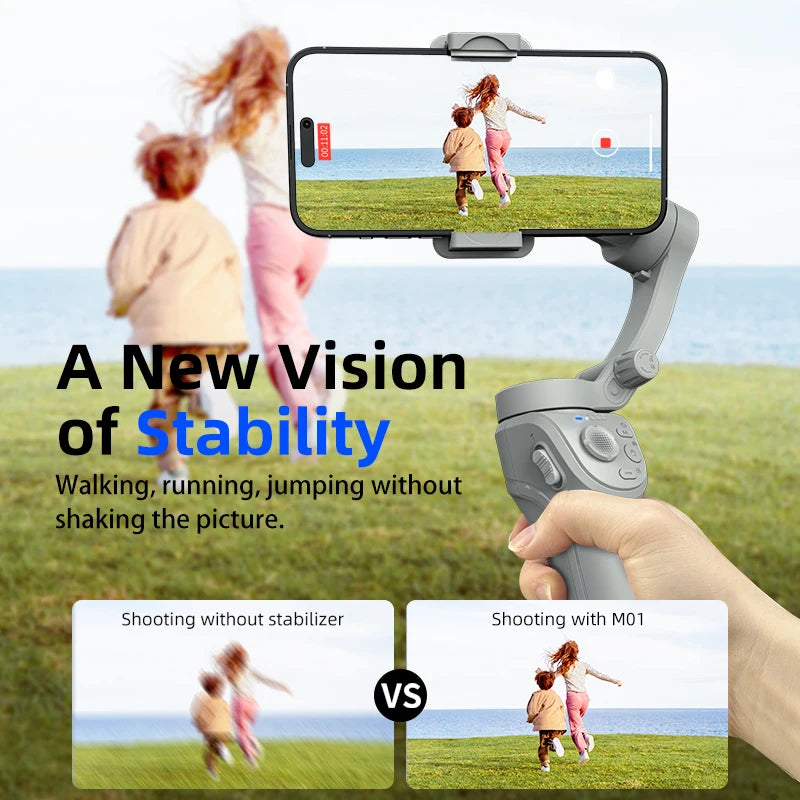 MMOOKA M01 3-Axis Handheld Stabilizer Gimbal for Mobile Phone Shoot Vlog Record Video with Fill Light for Iphone, Xiaomi 15 Cell phones