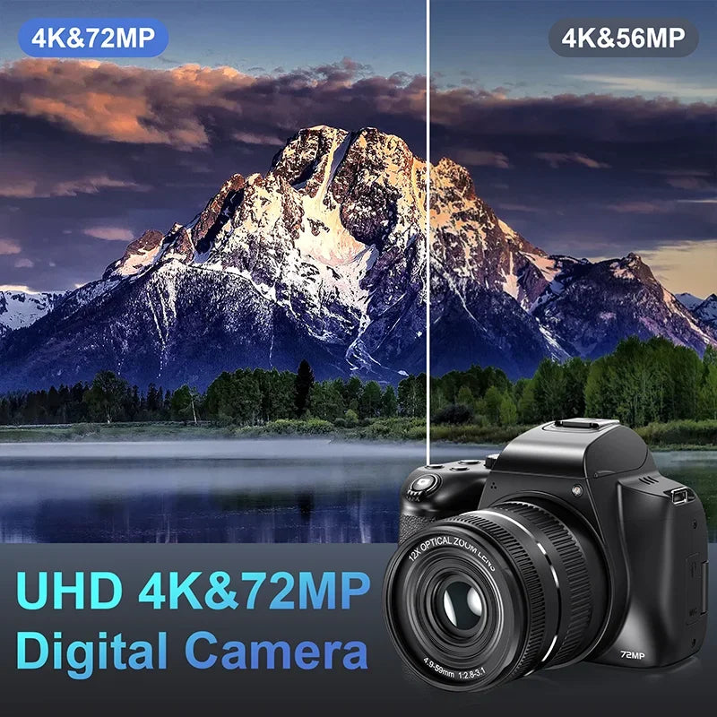 MMOOKA Digital Camera 4K 72MP 12X Optical Zoom UHD Professional photography Flash light Auto-Focus WIFI for Tiktok ins Youtube Webcast