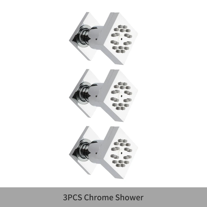 MMOOKA Black Square Body Rain Shower Spray Jets Bathroom Solid Brass Head Sprayer Set Saving Water Massage Jet System MMOOKA.COM