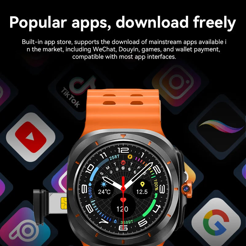 MMOOKA Smart Watch Smartwatch 4G SIM Card 2025 Android Play Store 1.48 Inch AMOLED HW S12 Call TikTok Camera Video Call Ultra GPS WIFI