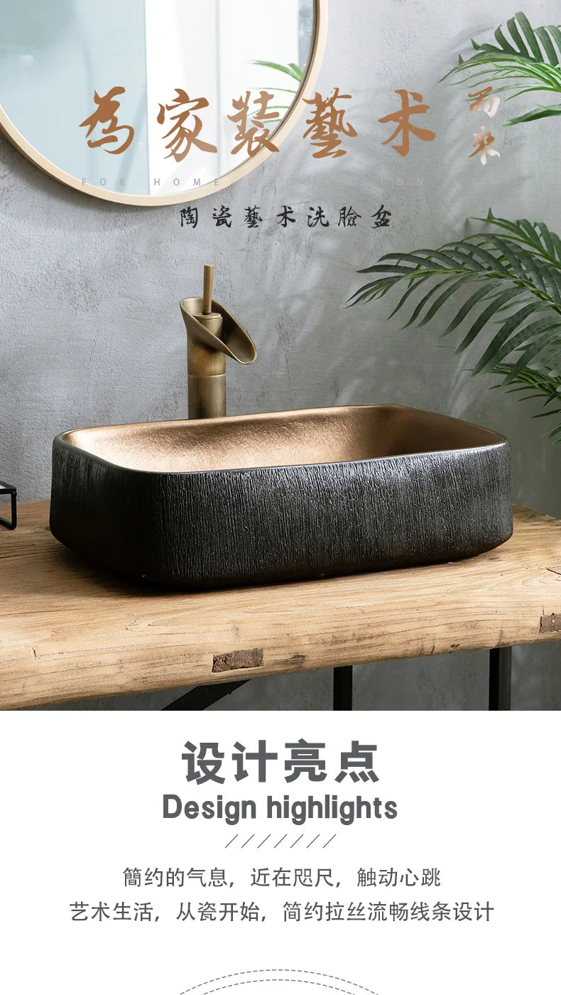 Black washbasin single basin luxury Nordic sink hotel small rectangular basin household simple American basin